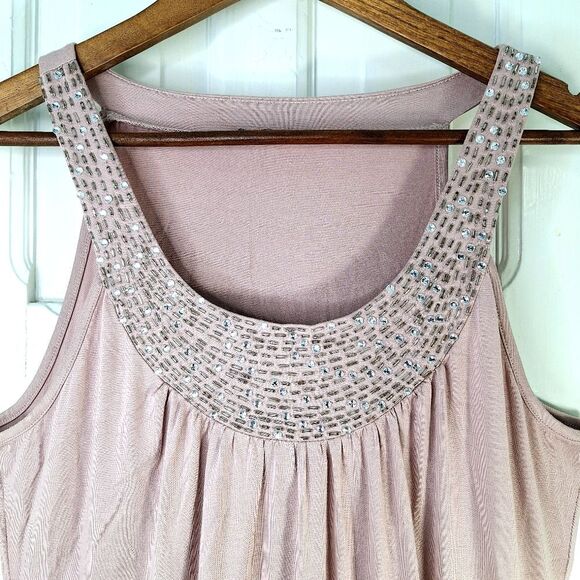 Cable & Gauge Pink Beaded Scoop Neck Tank Top Crystal Collar Sz M - Picture 3 of 14